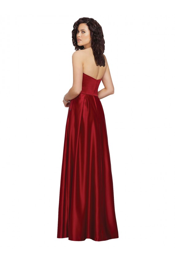 Fournisseurs de Rouge foncé Trapèze Sans bretelle Satiné Longue Robes demoiselle d'honneur / Robes de bal