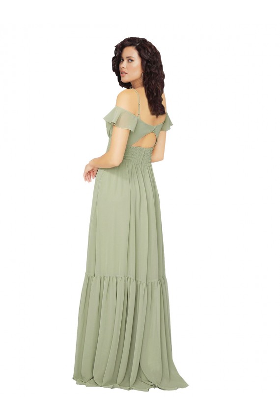 Fournisseurs de Safran Trapèze Col V Mousseline Longue Robes demoiselle d'honneur
