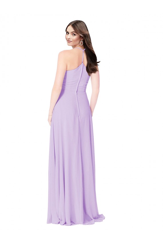 Fournisseurs de Safran Trapèze Col V Mousseline Longue Robes demoiselle d'honneur
