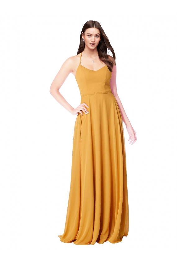Fournisseurs de Safran Trapèze Col V Mousseline Longue Robes demoiselle d'honneur