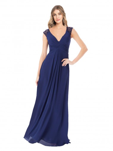Fournisseurs de Saphir Trapèze Col V Mousseline Longue Robes demoiselle d'honneur