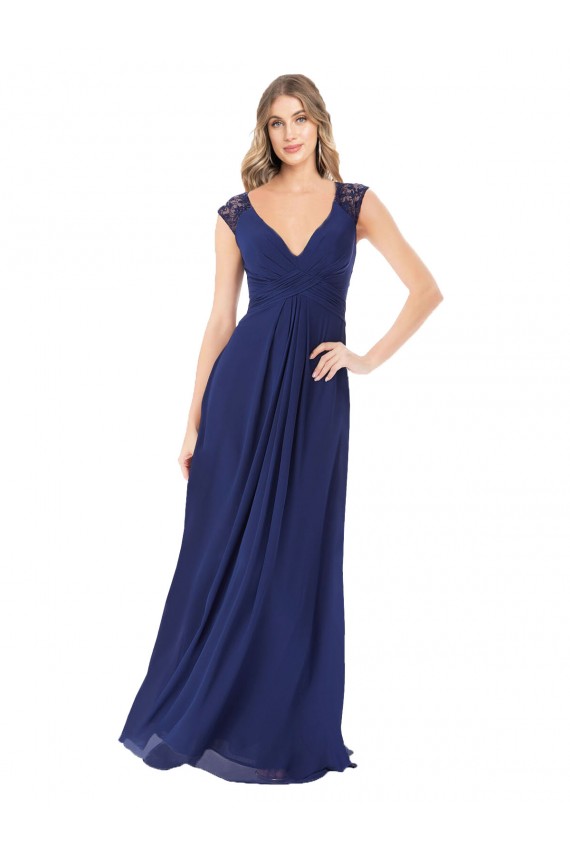 Fournisseurs de Saphir Trapèze Col V Mousseline Longue Robes demoiselle d'honneur
