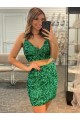 Fournisseurs de Shamrock Vert Fourreau Col V Courte Paillettes Velours Courte Robes de bal
