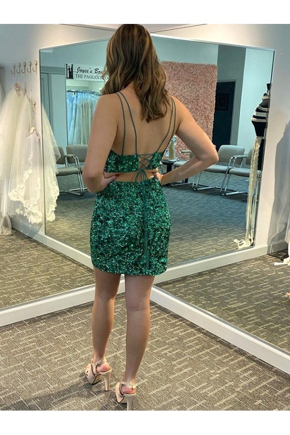 Fournisseurs de Shamrock Vert Fourreau Col V Courte Paillettes Velours Courte Robes de bal