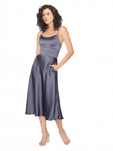 Fournisseurs de Trapèze Scoop midi Satiné Soyeux Courte Robes demoiselle d'honneur / Robes de bal / Robes de cocktail