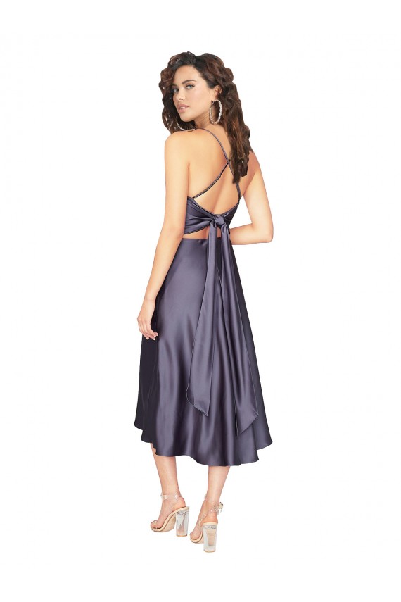 Fournisseurs de Trapèze Scoop midi Satiné Soyeux Courte Robes demoiselle d'honneur / Robes de bal / Robes de cocktail