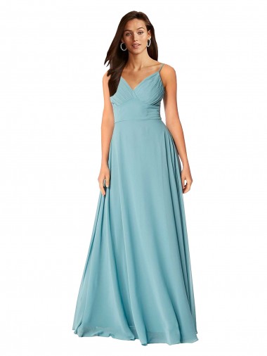 Fournisseurs de Turquoise Trapèze Col V Mousseline Longue Robes demoiselle d'honneur