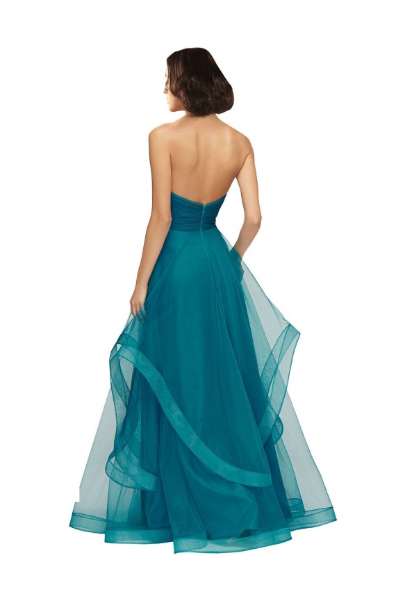 Fournisseurs de Turquoise Trapèze Sans bretelle Tulle Longue Robes demoiselle d'honneur