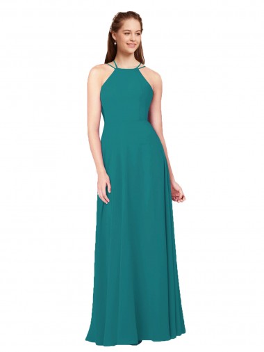 Fournisseurs de Vert Chasseur Fourreau Col Haut Mousseline Longue Robes demoiselle d'honneur