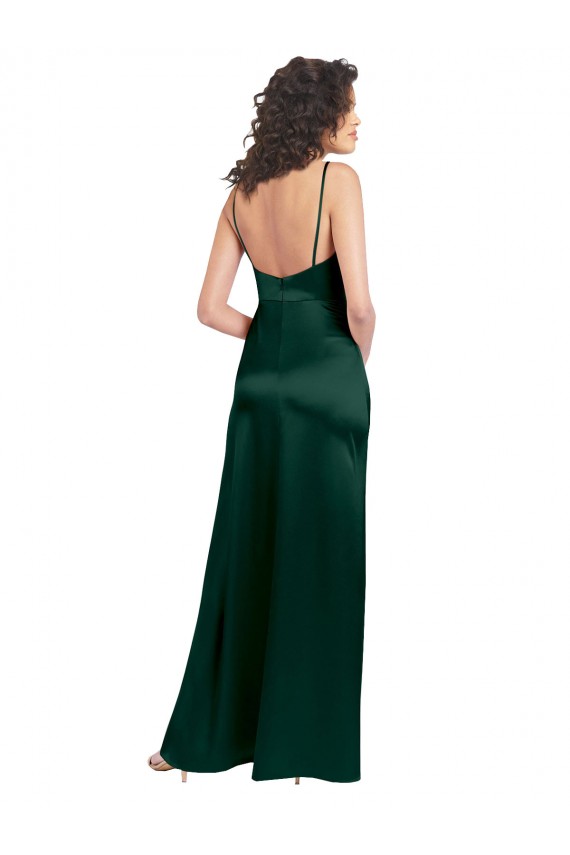 Fournisseurs de Vert Chasseur Trapèze Scoop Satiné Stretch Longue Formelles Robes demoiselle d'honneur / Robes de soirée / Robes de bal