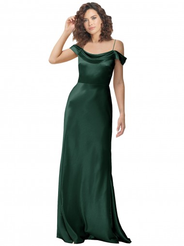 Fournisseurs de Vert Chasseur Trapèze Épaule Dénudée Bretelles spaghetti Satiné Stretch Longue Formelles Robes demoiselle d'honneur / Robes de soirée / Robes de bal