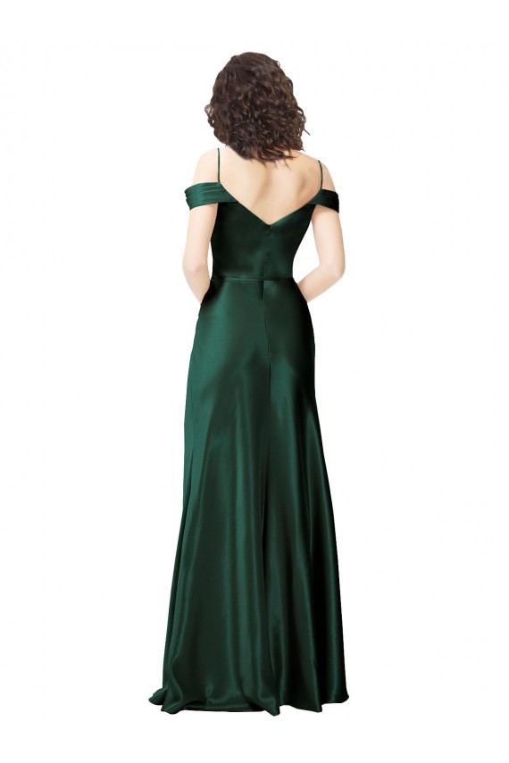 Fournisseurs de Vert Chasseur Trapèze Épaule Dénudée Bretelles spaghetti Satiné Stretch Longue Formelles Robes demoiselle d'honneur / Robes de soirée / Robes de bal