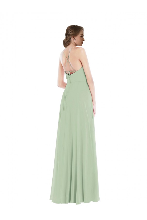 Fournisseurs de Vert Sauge Trapèze Scoop Mousseline Longue Robes demoiselle d'honneur