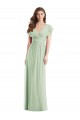 Fournisseurs de Vert Sauge Trompette Col V Mousseline Longue Robes demoiselle d'honneur