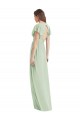 Fournisseurs de Vert Sauge Trompette Col V Mousseline Longue Robes demoiselle d'honneur