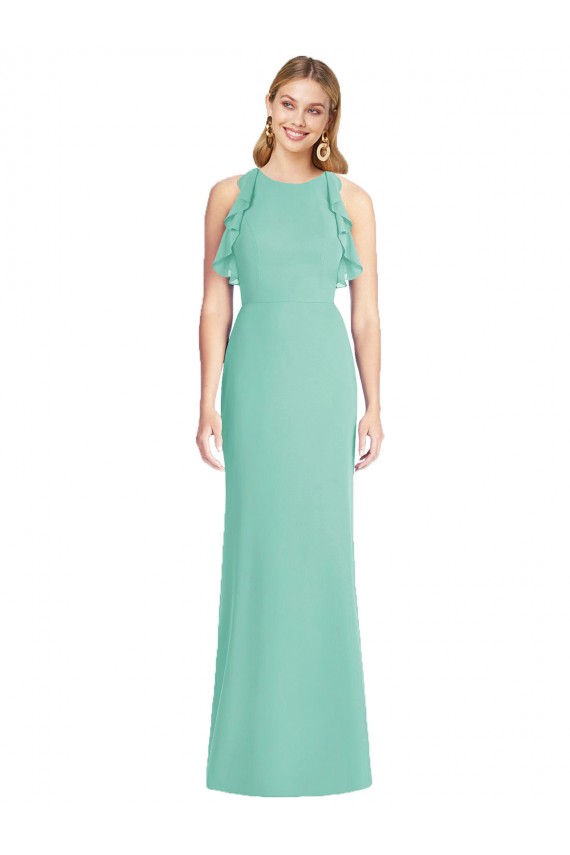 Fournisseurs de Vert de jade Sirène Col bijou Mousseline Longue Robes demoiselle d'honneur