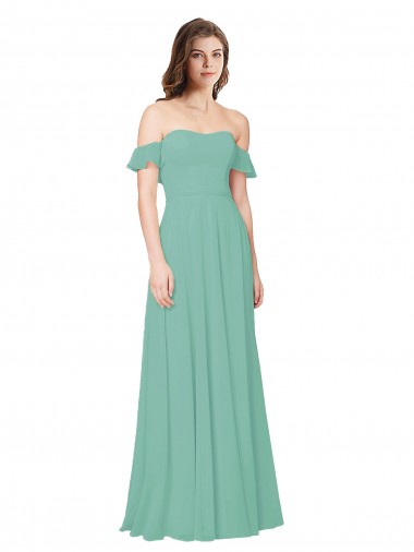 Fournisseurs de Vert de jade Trapèze Épaule Dénudée Mousseline Longue Robes demoiselle d'honneur