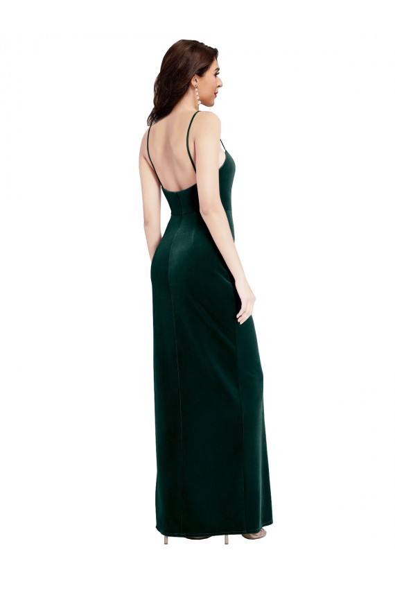 Fournisseurs de Vert foncé Fourreau Bretelles spaghetti Col Carré Velours Stretch Longue Robes demoiselle d'honneur / Robes de bal
