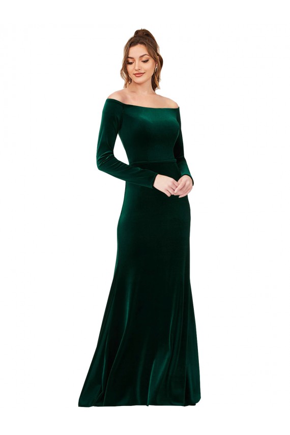 Fournisseurs de Vert foncé Fourreau Épaule Dénudée Velours Stretch Longue Formelles Robes demoiselle d'honneur / Robes de soirée / Robes de bal