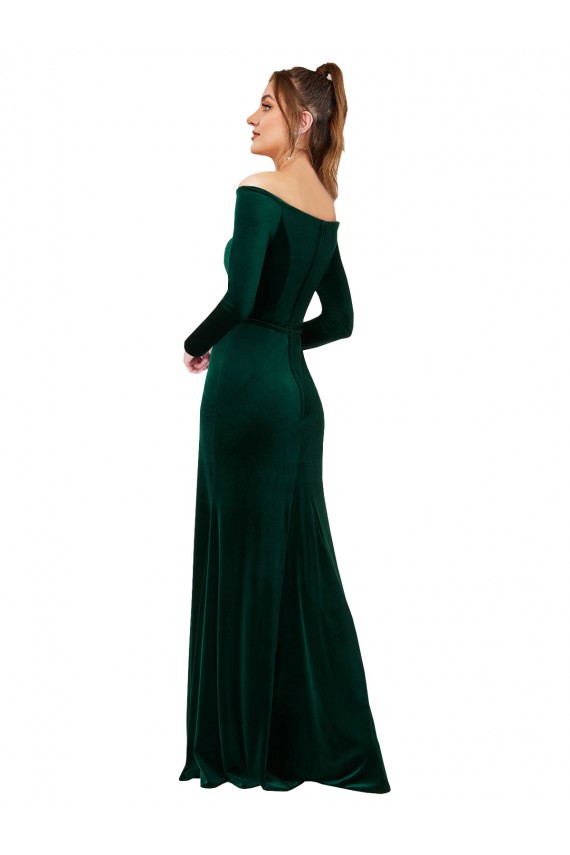 Fournisseurs de Vert foncé Fourreau Épaule Dénudée Velours Stretch Longue Formelles Robes demoiselle d'honneur / Robes de soirée / Robes de bal
