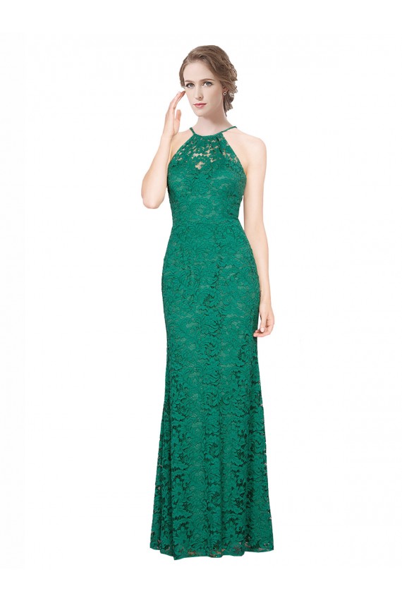 Fournisseurs de Vert foncé Sirène Licou Col Haut Dentelle Longue Robes demoiselle d'honneur / Robes de bal