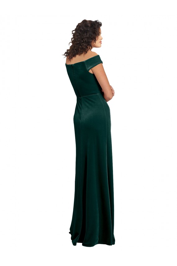 Fournisseurs de Vert foncé Trapèze Col Carré Velours Stretch Longue Formelles Robes demoiselle d'honneur / Robes de soirée / Robes de bal