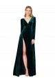 Fournisseurs de Vert foncé Trapèze Col V Balayage train Velours Stretch Longue Formelles Robes demoiselle d'honneur / Robes de soirée / Robes de bal