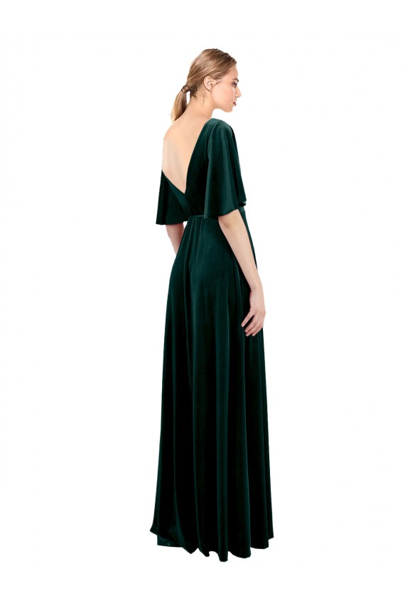 Fournisseurs de Vert foncé Trapèze Col V Velours Stretch Longue Robes demoiselle d'honneur / Robes de bal