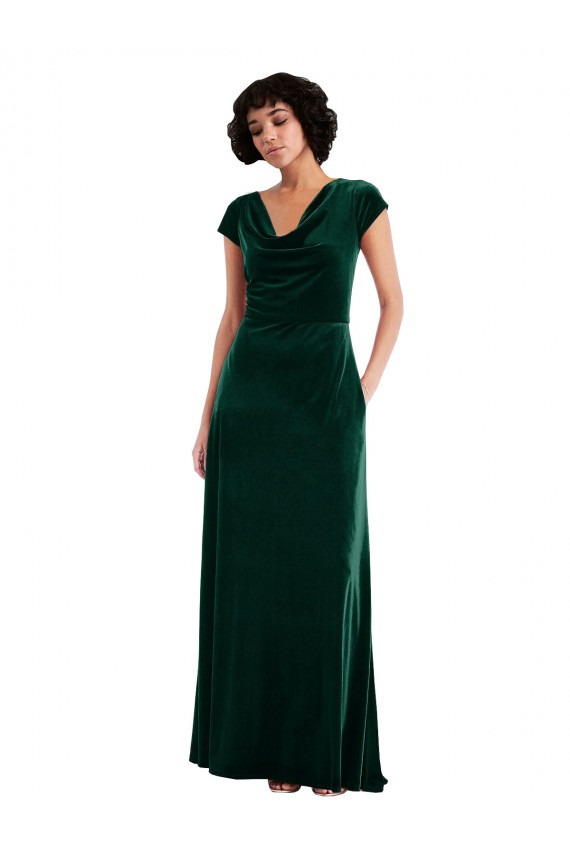 Fournisseurs de Vert foncé Trapèze Velours Stretch Longue Robes demoiselle d'honneur / Robes de bal