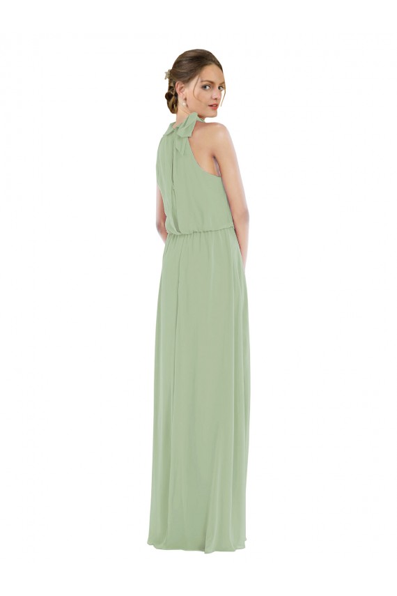 Fournisseurs de Vert fumée Trapèze Col Haut Mousseline Longue Robes demoiselle d'honneur