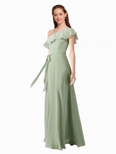 Fournisseurs de Vert fumée Trapèze Mousseline Longue Robes demoiselle d'honneur