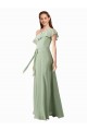 Fournisseurs de Vert fumée Trapèze Mousseline Longue Robes demoiselle d'honneur