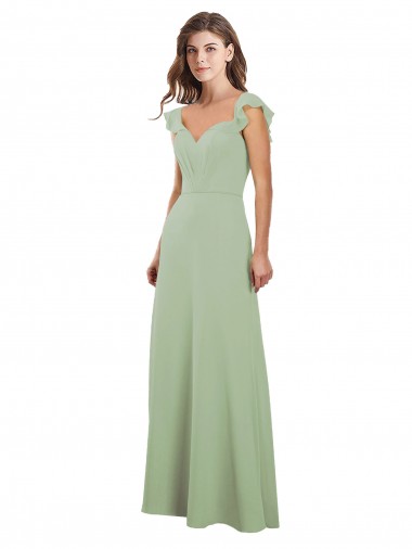 Fournisseurs de Vert fumée Trapèze Mousseline Longue Robes demoiselle d'honneur