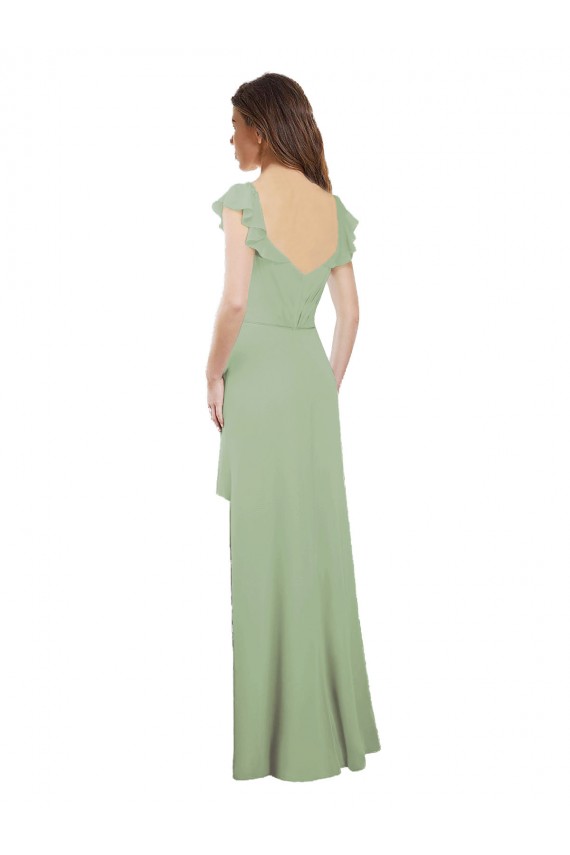 Fournisseurs de Vert fumée Trapèze Mousseline Longue Robes demoiselle d'honneur