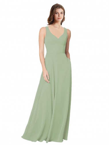 Fournisseurs de Vert fumée Trapèze Mousseline Longue Robes demoiselle d'honneur