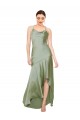 Fournisseurs de Vert fumée Trapèze Satiné Soyeux Longue Asymétrique Formelles Robes demoiselle d'honneur / Robes de soirée / Robes de bal