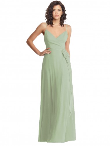 Fournisseurs de Vert fumée Trompette Bretelles spaghetti Col V Mousseline Longue Formelles Robes demoiselle d'honneur / Robes de soirée