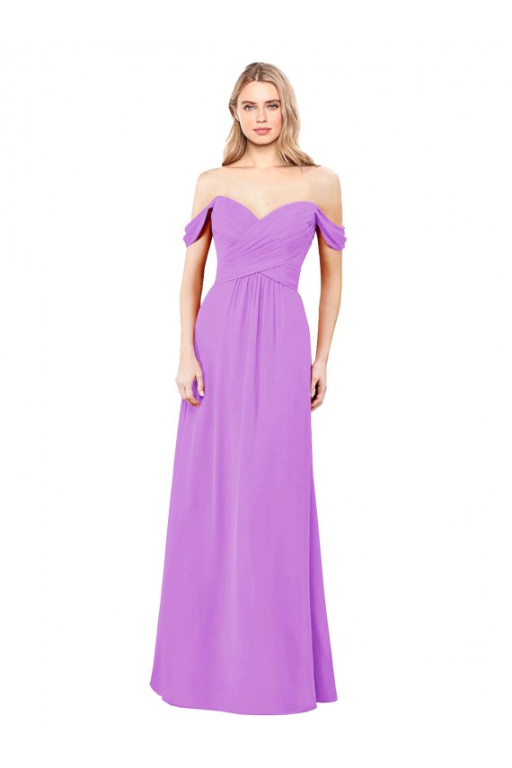 Fournisseurs de Violet Trapèze Épaule Dénudée Mousseline Longue Robes demoiselle d'honneur