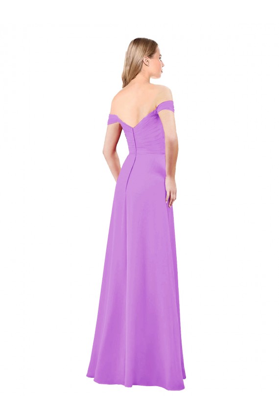Fournisseurs de Violet Trapèze Épaule Dénudée Mousseline Longue Robes demoiselle d'honneur
